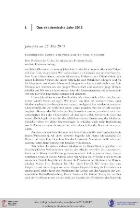 I. Das akademische Jahr 2013