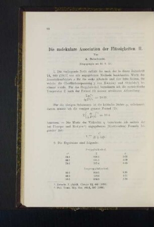 Die molekulare Association der Flüssigkeiten. II.