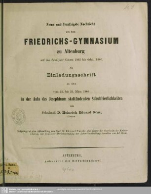 59.1865/66: Nachricht von dem Herzoglichen Friedrichs-Gymnasium zu Altenburg : über das Schuljahr Ostern ... bis Ostern ...