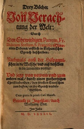 Drey Bücher von Verachtung der Welt
