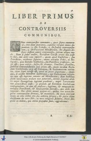 Liber Primus De Controversiis Communibus.