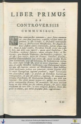 Liber Primus De Controversiis Communibus.