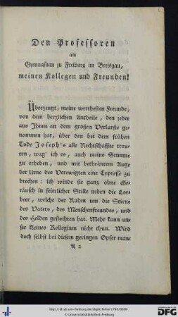 Den Professoren am Gymnasium zu Freiburg im Breisgau, meinen Kollegen und Freunden!