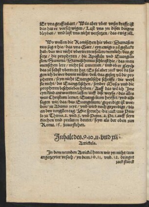 Inhalt des 9. 10. 11. und xii. Artickels.