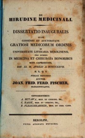 De hirudine medicinali