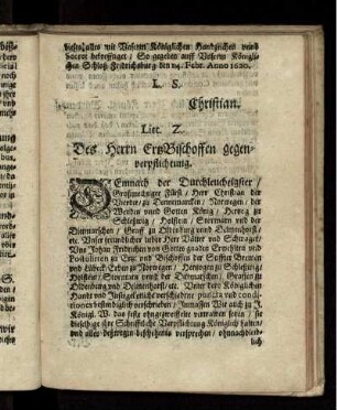Litt. Z. Des Herrn ErtzBischoffen gegenverpflichtung
