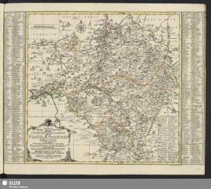 Accurate Geogr. Delineation Des Zu Dem Voigtlaendischen Creisses Und Derer Darinnen Befindlichen Aemmter Paulen Pausa u. Voigtsberg : Ingleichen Der Reichsfreyen Zettwitzischen Herrschaften Ascha Nebst Andern Angrenzenden Gegenden