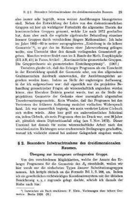 § 2. Besondere Inbetrachtnahme des dreidimensionalen Raumes. Übergang zur homogenen orthogonalen Gruppe.