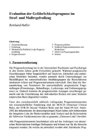 521-540, Evaluation der Gefährlichkeitsprognose im Straf- und Maßregelvollzug