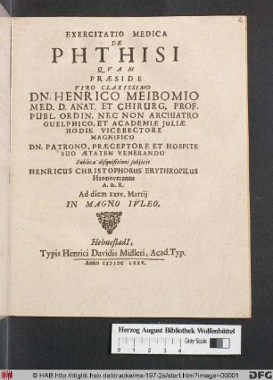 Exercitatio Medica De Phthisi