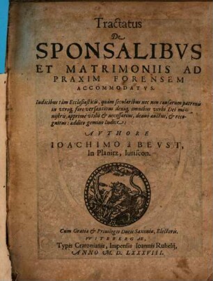 Tractatus de Sponsalibus et matrimoniis