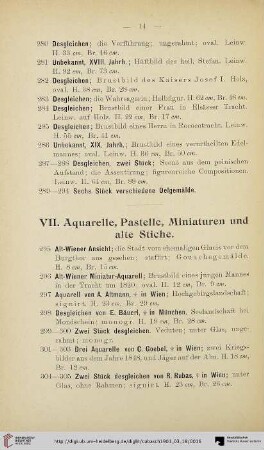 VII. Aquarelle, Pastelle, Miniaturen und alte Stiche (Nr. 295-326)