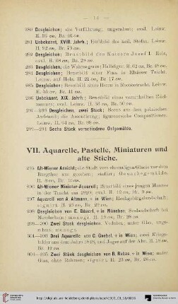 VII. Aquarelle, Pastelle, Miniaturen und alte Stiche (Nr. 295-326)