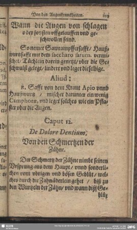 Caput 12. De Dolore Dentium. Von den Schmertzen der Zähne