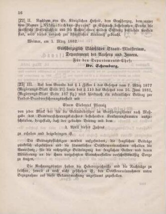 23. Ministerial-Bekanntmachung, das Ausschreiben eines ordentlichen Beitrags zur Landes-Brandversicherungsanstalt betreffend