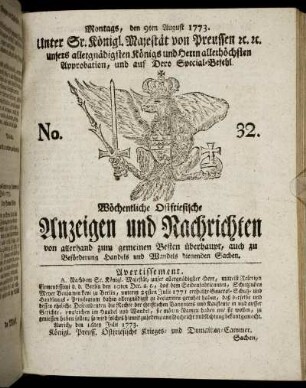 No. 32. Montags, den 9ten August 1773.