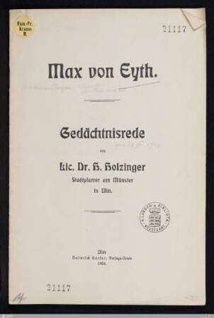 Max von Eyth : Gedächtnisrede