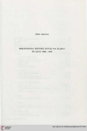 Bibliografia historii sztuki na śląsku za lata 1968-1969