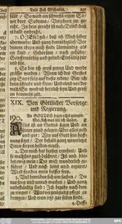 XIX. Von Göttlicher Vorsorge und Regierung.