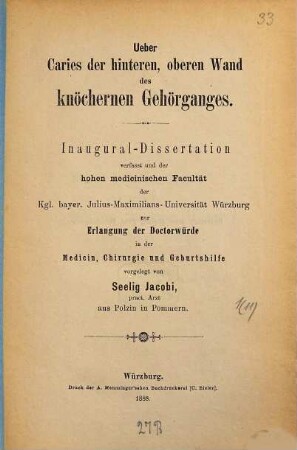 Ueber Caries der hinteren, oberen Wand des knöchernen Gehörganges