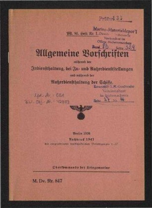 Vorschriften für die Pflege der Maschinenanlagen auf den Schiffen der Kriegsmarine