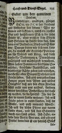 Gebet um den gemeinen Frieden. - Gebet um die Begierde und Verlangen nach dem ewigen Leben.