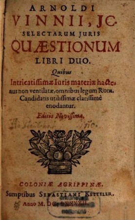 Selectarum Iuris Quaestionum libri duo