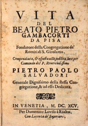 Vita del beato Pietro Gambacorti
