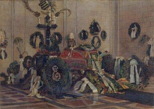 Aufbahrung Herzog Ernst II. von Sachsen-Coburg und gotha (1818-1893) im Mausoleum am Glockenberg in Coburg