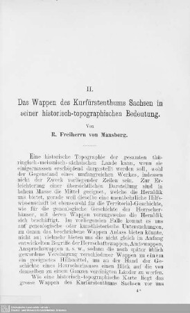 II. Das Wappen des Kurfürstenthums Sachsen in seiner historisch-topographischen Bedeutung