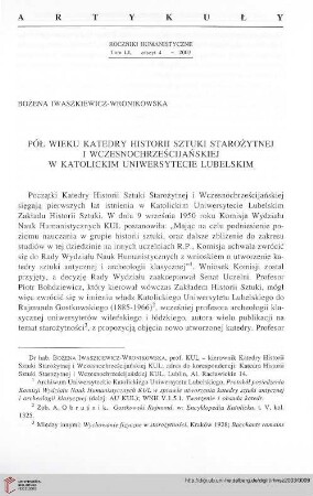 51: Pół wieku Katedry Historii Sztuki Starożytnej i Wczesnochrześcijańskiej w Katolickim Uniwersytecie Lubelskim