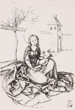 Madonna im Hofe : Schongauer, Martin (um 1430-1491): Madonna im Hofe. Kupferstich. Dresden: Kupferstich-Kabinett