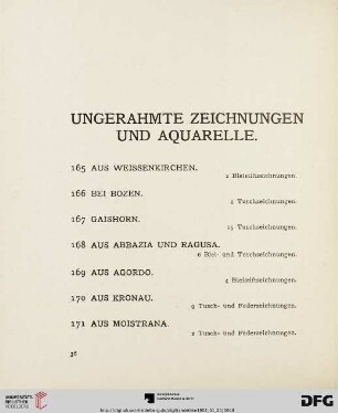 Ungerahmte Zeichnungen und Aquarelle (Nr. 165 -214)