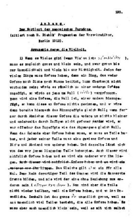 Der Wortlaut der zenonischen Paradoxe.