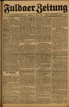 Erste Ausgabe vom Samstag, den 03. Januar 1920.