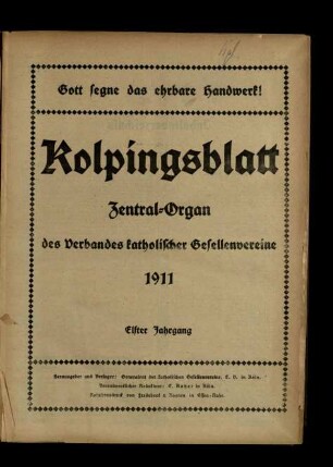 Kolpingsblatt / 11. Jahrgang 1911