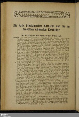 Die kath. Schulanstalten Sachsens und die an denselben wirkenden Lehrkräfte