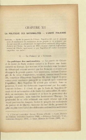 Chapitre XII La politique des nationalités – L'unité italienne
