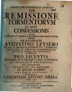 Dissertatio Inavgvralis Jvridica De Remissione Tormentorvm In Actv Confessionis