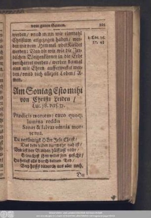 Am Sontag Esto mihi von Christi Leiden/ Luc. 18. vers. 31.
