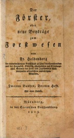 Der Förster, oder neue Beyträge zum Forstwesen, 2,3. 1803