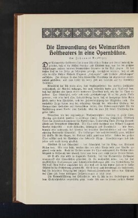 Die Umwandlung des Weimarischen Hoftheaters in eine Opernbühne. Von Johannes Roediger.