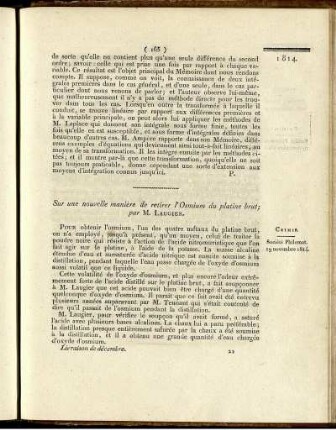 Sur une nouvelle manière de retirer l'Osmium du platine brut