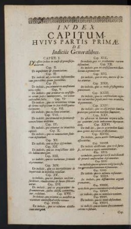 Index Capitum. Huius Partis Primae de Indiciis Generalibus