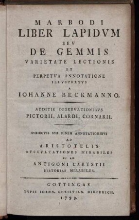 Marbodi Liber Lapidvm Sev De Gemmis Varietate Lectionis Et Perpetva Annotatione Illvstratvs