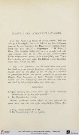Inventar der Eltern von Jan Snoek