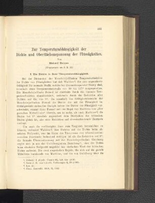 Zur Temperaturabhängigkeit der Dichte und Oberflächenspannung der Flüssigkeiten.