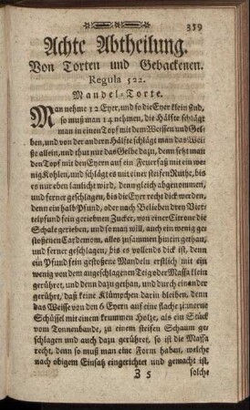 Achte Abtheilung. Von Torten und Gebackenen.