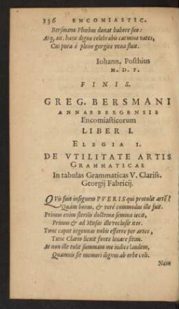 Greg. Bersmani Annaebergensis Encomiasticorum Liber I.