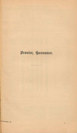 [I. Tabellarischer Theil] Provinz Hannover